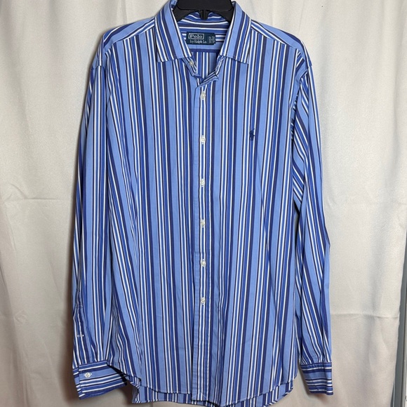 NWOT Polo Ralph Lauren Men’s Blue White Navy Striped Long Sleeve Button Down XL - Picture 2 of 6